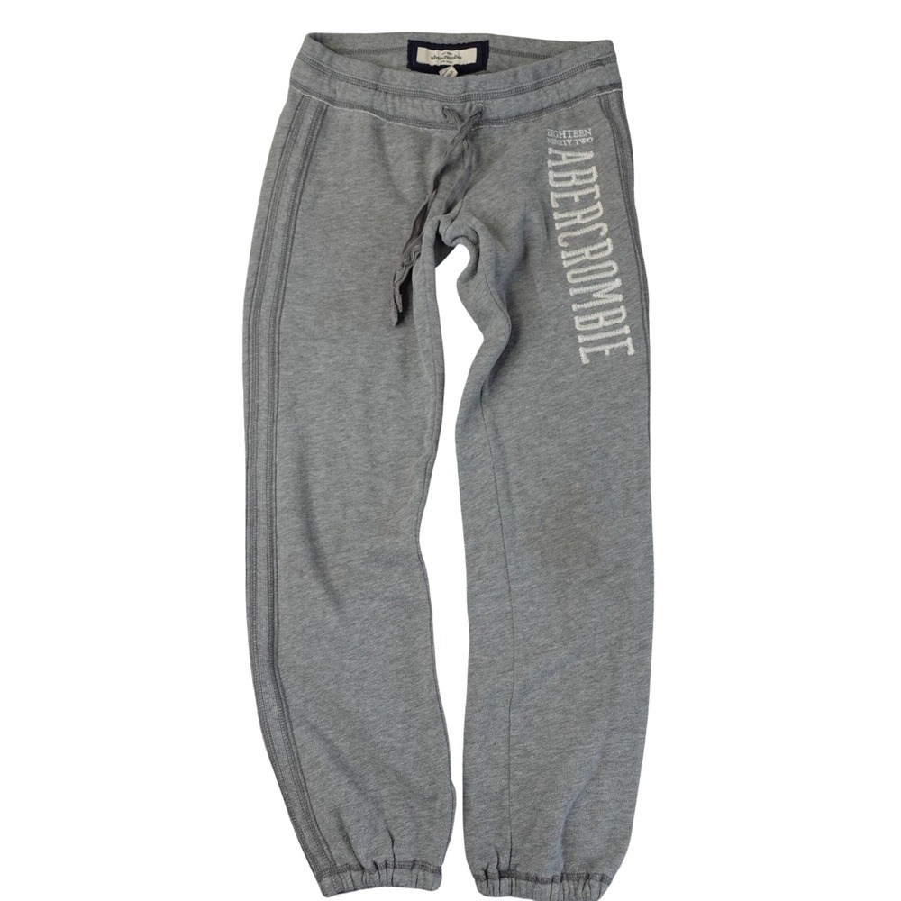 Vintage Y2K Abercrombie Sweatpants Kids L Gray Logo‎ Joggers Drawstring Fleece